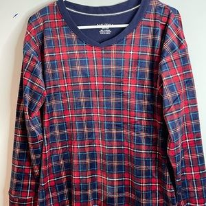 Náutica Pajama Shirt Womens Size XS Red Plaid Long Sleeve Sleepwear Lounge